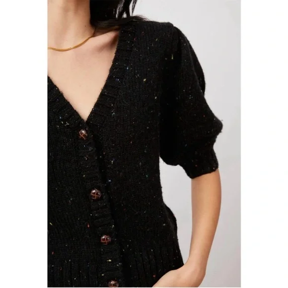 Rails Isla Black confetti Speckled wool blend Cardigan sweater - Picture 2 of 9